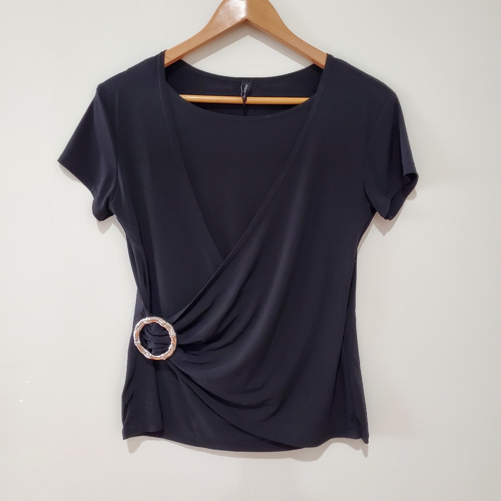 Retro Vintage Y2K Jasonmaxwell black drape ring cinch blouse small